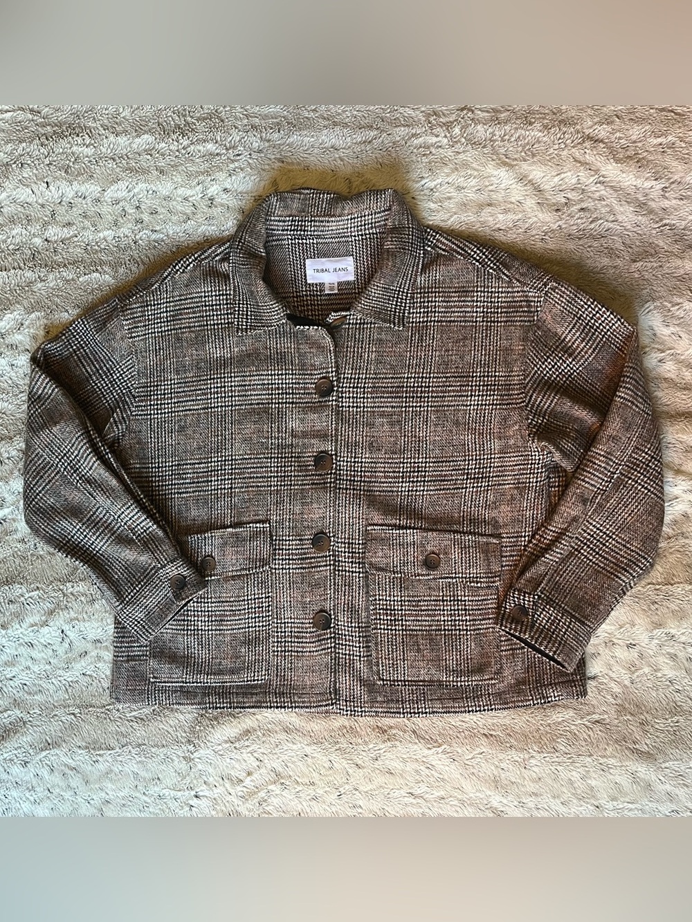 Plaid Button-Front Blazer Jacket in Brown/Black